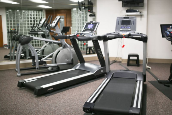 Photo of the on-site fitness center treadmills